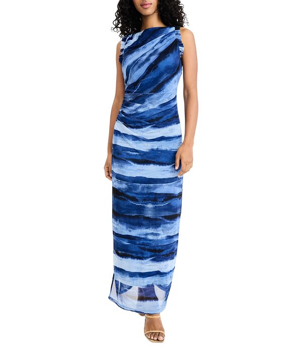ドナモーガン レディース トップス 衣装 刷り上げる メッシュ MIDI ノースリーブ Donna Morgan Power Mesh Multi Print Boat Neck Sleevelessheath Midi Dress Blue/Denim ジーンズ