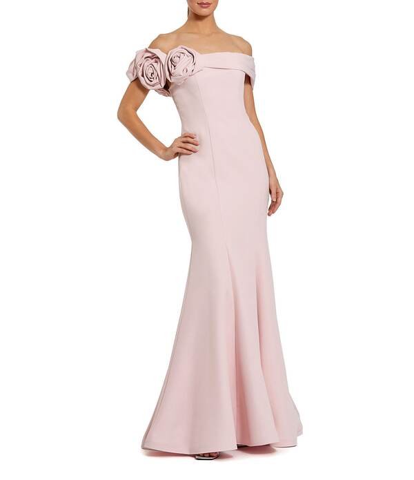 マックダガル レディース トップス 衣装 縮緬 御花柄 御花 Mac Duggal Crepe Off-The-Shoulder 3D FLoral Mermaid Gown Vintage Rose