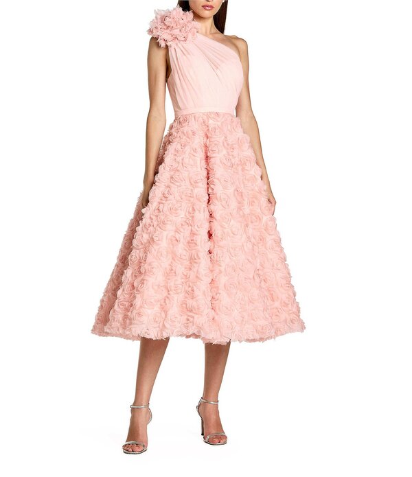マックダガル レディース トップス 衣装 A 生産ライン MIDI スピード競技 Mac Duggalace One Shoulder 3D Flower A-Line Midi Dress Blush 毛はらい