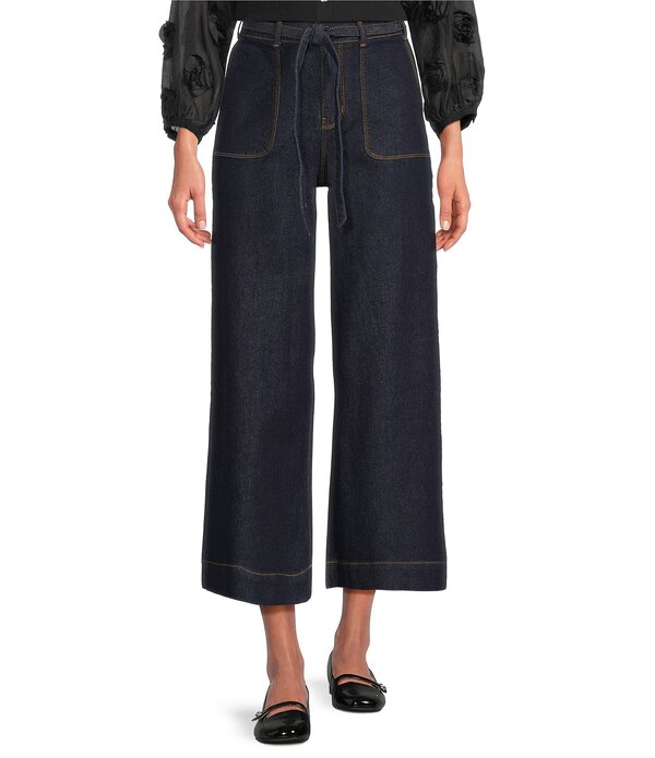 吊りひも 青色 レディース ボトムス ジーンズズボン下 ワイドレッグ クロップド デニム Code Bleu Stretch Denim High Rise Wide Leg Cropped Jeans Rinse ジーンズ