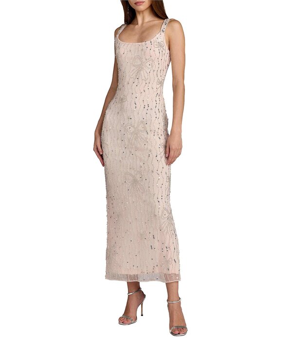 マックダガル レディース トップス 衣装 メッシュ ノースリーブ Mac Duggal Embellished Beaded Bow Mesh Scoop Neck Sleevelessheath Dress Blush 毛はらい