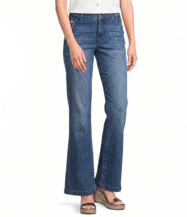 長い巻き毛 ラガーフェルド レディース ボトムス ジーンズズボン下 引っ切り無い デニム KARLAGERFELD PARIStretch Denim Straight Leg Sailor Jeansteel Blue 青み