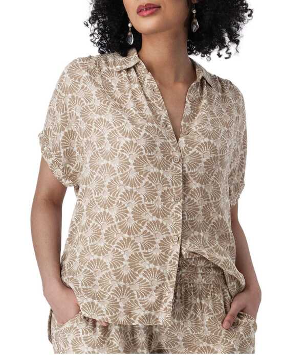 アベンチュラ レディース トップス プルオーバー 刷り上げる Aventura Sorrento Printed Coordinating Point Collar Dolman Sleeves Button Frontop Sand 砂子