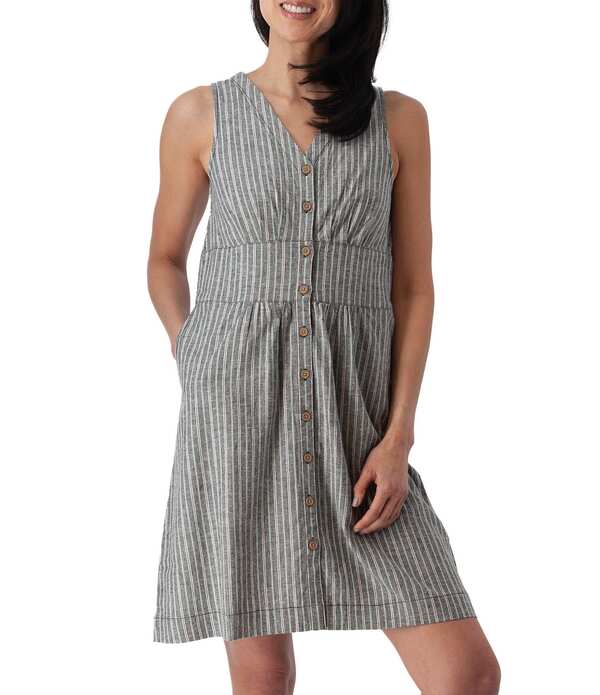 アベンチュラ レディース トップス 衣裳 Vのど首 ノースリーブ Aventura Breezey Woven Stripe V-Neck Sleeveless Button Front Fit \u0026 Flare Dress Black 黒いこと