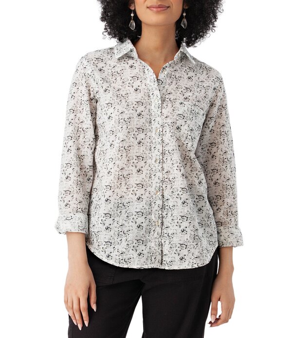 アベンチュラ レディース トップス プルオーバー 御花柄 綿織物 御花 Aventura Splendorganicotton Floral Woven Point Collar Long Sleeve Button Front Shirt Black 黒いこと