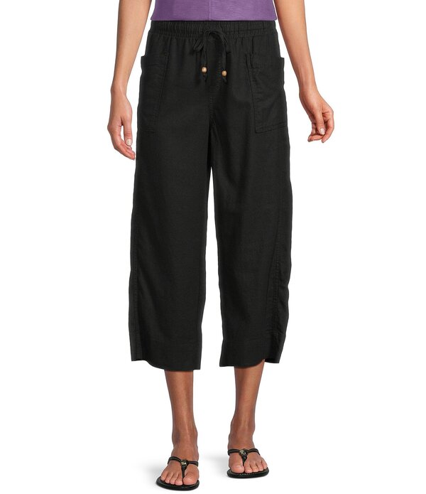 酉の方角刎ね上がる レディース ボトムス 心地好いズボン下 リネン Westbound Linen Blend Flat Front Pull-On Cropants Black 黒いこと