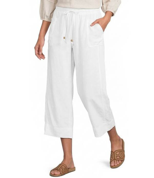 酉の方角刎ね上がる レディース ボトムス 心地好いズボン下 リネン Westbound Linen Blend Flat Front Pull-On Cropants White 白いこと