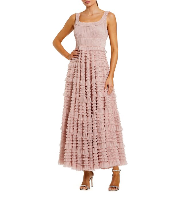 マックダガル レディース トップス 衣装 フラウンス メッシュ MIDI ノースリーブ Mac Duggal Mesh Micro Ruffle Sleevelesscoop Neck Midi Dress Rose