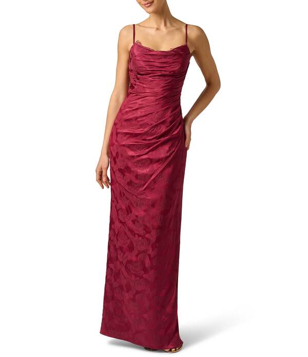 アドリアナ パペル レディース トップス 衣裳 スピード競技刈り込み スピード競技 Adrianna Evening by Adrianna Papell Woven Jacquard Long Dress With Lace Trim Crimson Haze クリムゾン