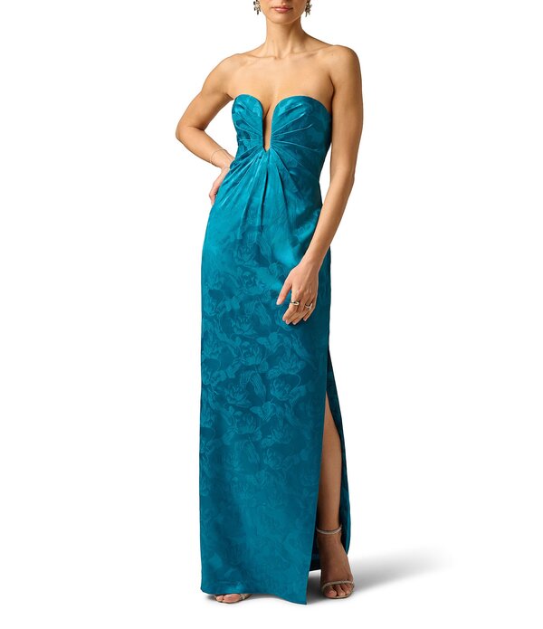 アドリアナ パペル レディース トップス 衣裳 Adrianna Evening by Adrianna Papell Woven Jacquard Long Dress Peacock