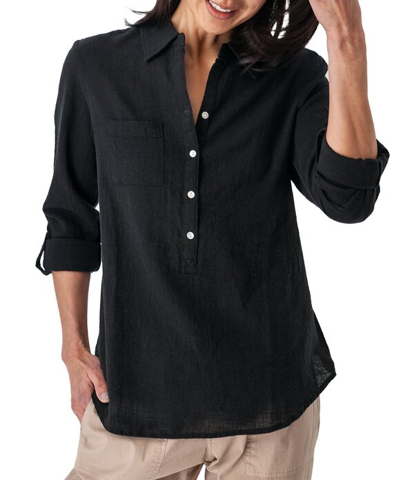 アベンチュラ レディース トップス プルオーバー 綿織物 Aventura The Laken Organicotton Roll-Tab Sleeve Popover Top Black 黒いこと