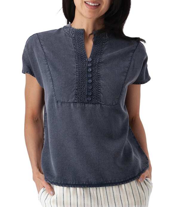 アベンチュラ レディース トップス プルオーバー Aventura Margot Solid Woven Twill Mandarin Collar Top Indigo インディゴ