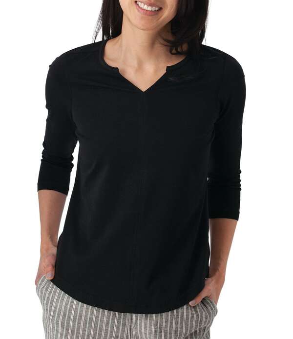 アベンチュラ レディース トップス シャツ Aventura Juni Organicottom Blend Split Neck 3/4 Sleeve Tee Black ブラック｜ReVida 店