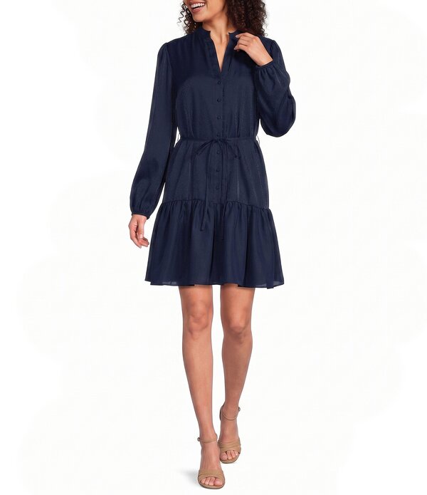 アレックスマリー レディース トップス 衣裳 Alex Marie Lorenzo V Neckline Long Sleeve Organza Dress Navy 米国海軍