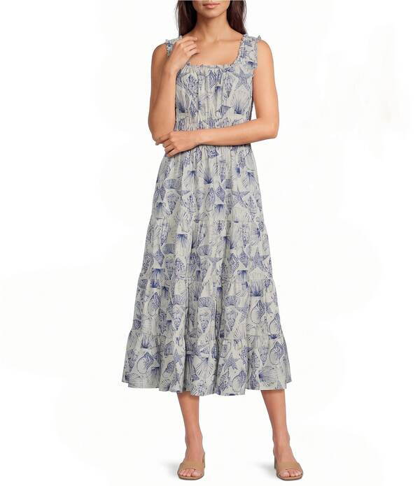 アレックスマリー レディース トップス 衣裳 刷り上げる ノースリーブ Alex Marie Bently Shell Print Square Neck Sleeveless Printed Poplin Dresshell Print