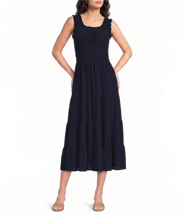 アレックスマリー レディース トップス 衣装 縮緬 ノースリーブ Alex Marie Bently Crepe Square Neck Sleeveless Dress Navy 米国海軍