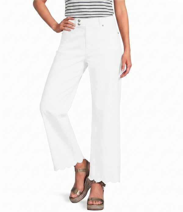 長い巻き毛 ラガーフェルド レディース ボトムス ジーンズズボン下 ワイドレッグ アンクル デニム KARLAGERFELD PARIStretch Denim Wide Leg Anklength Jeans White/Denim 白いこと