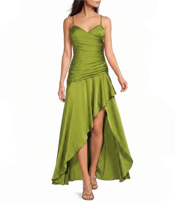 アドリアナ パペル レディース トップス 衣裳 繻子 Adrianna Evening by Adrianna Papell Satin Drop Waist Hi Low Dress Martini Olive オリーブ