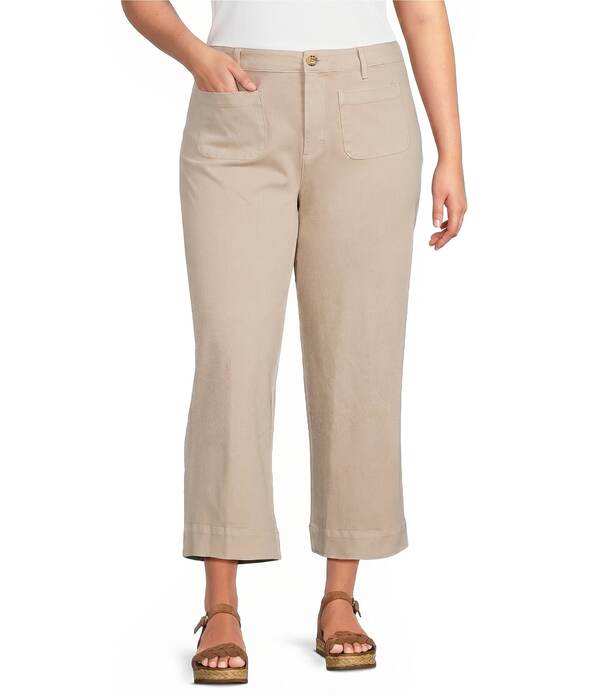 ジョン 見澄ます レディース ボトムス ジーンズズボン下 つけ加える大きさ John Mark Plusize Woven Wide-Leg Patch Pocket Jean French Almond