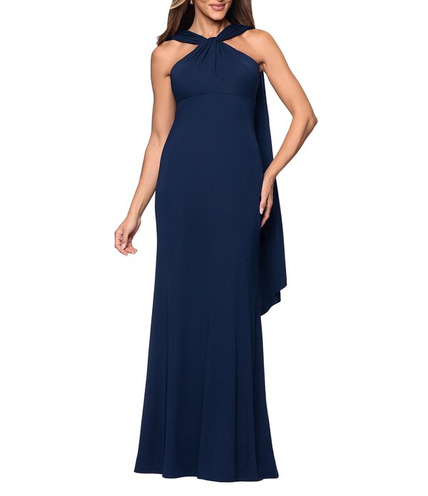 エスケープ レディース トップス ワンピース ニット ジャージー ホルター Xscape Halter Jersey Knit Scarf Neck Long Dress Navy ネイビー|ReVida 店