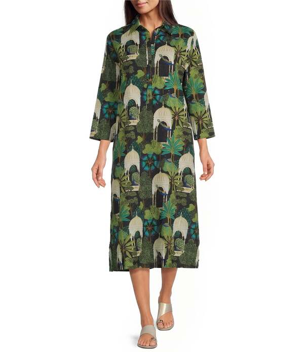 ジュードコーナリー レディース トップス 衣裳 刷り上げる MIDI Jude Connally Kallan Peacock Garden Print Point Collar Shift Midi Dress Peacock Garden Black 黒いこと