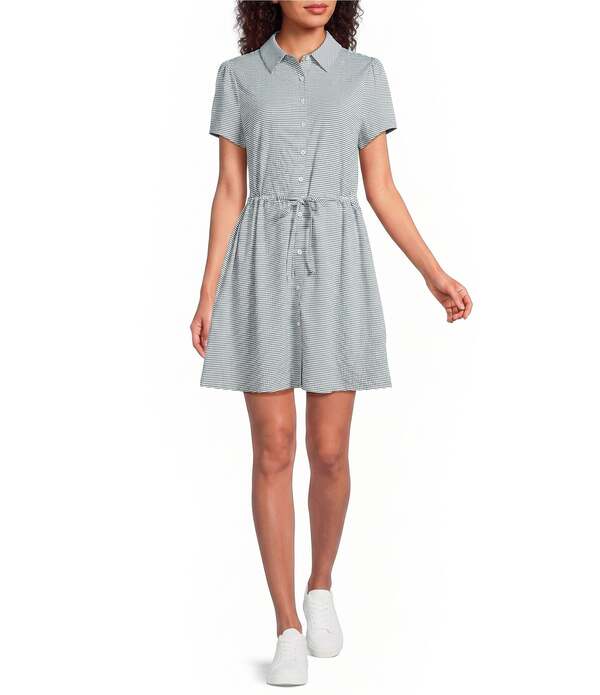 トッミーバハマ レディース トップス 衣装 スポーツシャツ Tommy Bahama Costa Wave Texturedouble Dyed Seersucker Polo Collar Short Puff Sleeve Concealed Short Dress Dark Jade