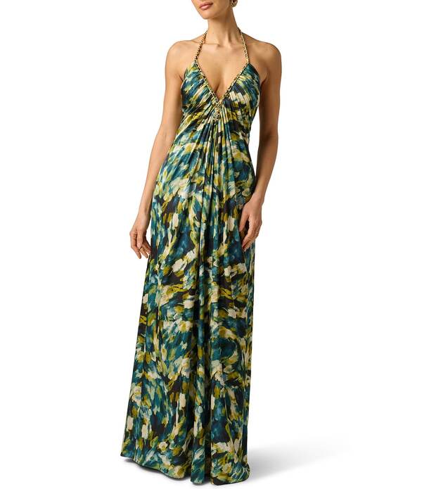アドリアナ パペル レディース トップス 衣裳 刷り上げる 繻子 Adrianna Evening by Adrianna Papell Printed Satin Long Dress Green Multi 緑であること