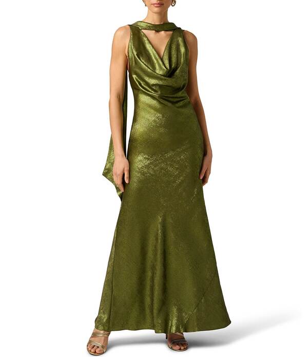 アドリアナ パペル レディース トップス 衣裳 シフォン Adrianna Evening by Adrianna Papell Foil Chiffon Cowl Neck Long Dress Dark Olive オリーブ