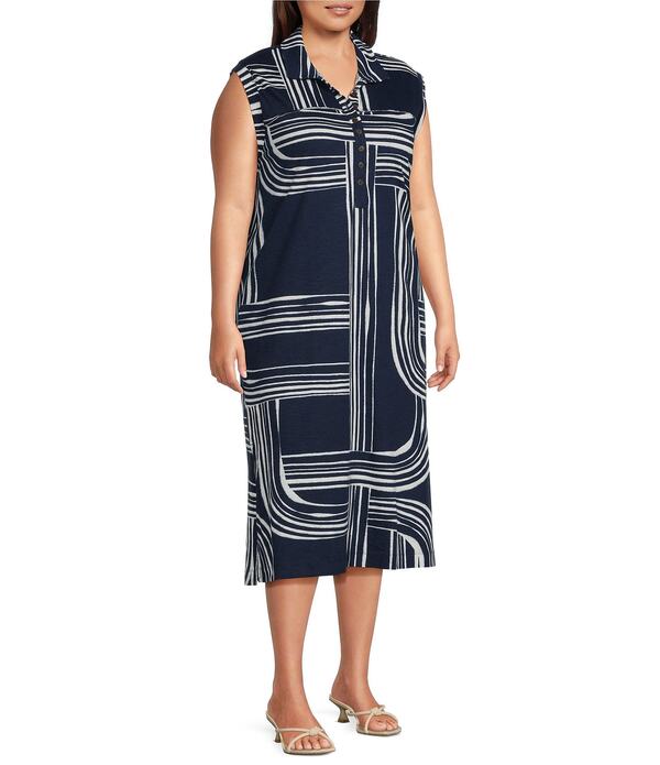 酉の方角跳ねあがる レディース トップス 衣装 足し加える大きさ ノースリーブ Westbound Plusize Sleeveless Collaredress Abstract Geo
