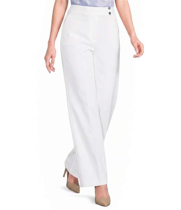 カルバンクライン レディース ボトムス 心地よいズボン下 ワイドレッグ 綿織物 Calvin Klein Cotton Blend Wide Leg Fullength Pants White 白いこと