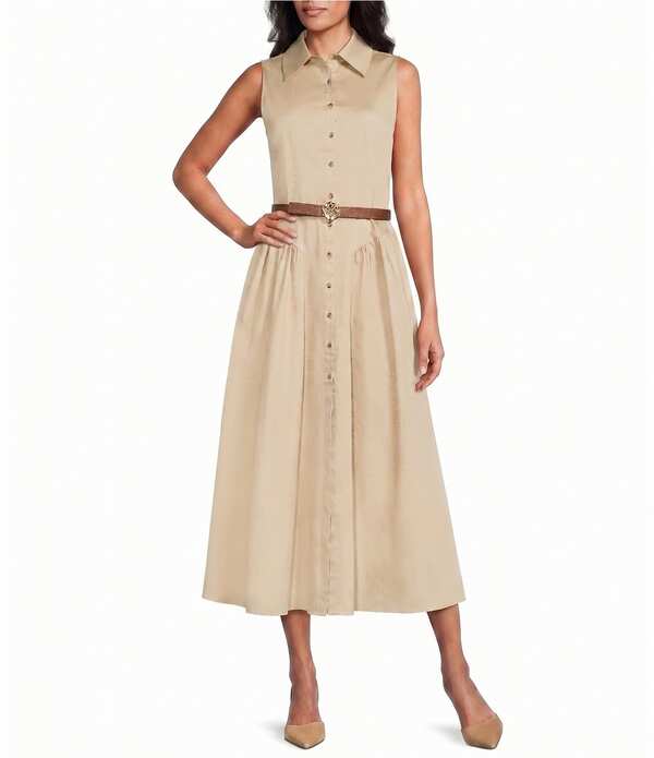 アンクライン レディース トップス 衣装 プルオーバー ノースリーブ Anne Klein Sleeveless Drop Waist Belted Shirt Dressafari