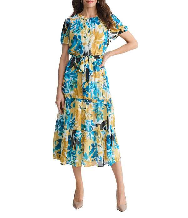 カスパール レディース トップス 衣装 刷り上げる MIDI Kasper Puff Sleeve Tier Midi Printedress Butterscotch Multi マルチ色合い