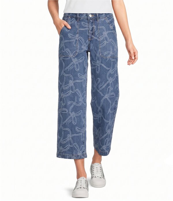 長い巻き毛 ラガーフェルド レディース ボトムス ジーンズズボン下 引っ切りない アンクル デニム KARLAGERFELD PARIS Jacquardenim Straight Leg Anklength Jeans Medium Indigo インディゴ
