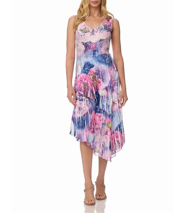 コマロフ レディース トップス 衣裳 Vのど首 非対称 MIDI ノースリーブ Komarov Neck Asymmetrical Hemidi Sleeveless Dressummerose