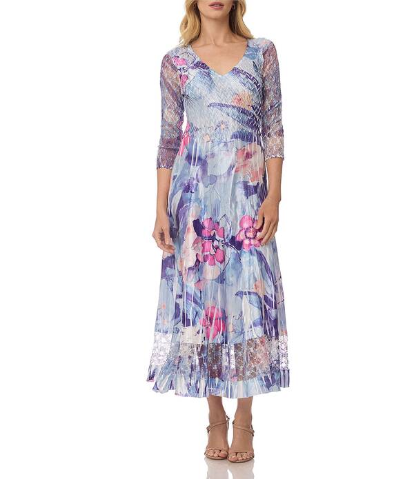 コマロフ レディース トップス 衣裳 スピード競技刈り込み MIDI スピード競技 Komarov 3/4 Sleeve Lace Trimidi Dress Joy Floral