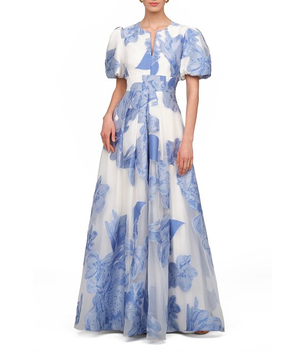ケイ アンジャー レディース トップス 衣装 御花柄 御花 Kay Unger Olena Floral Organza Gown Oxford Blue 青色