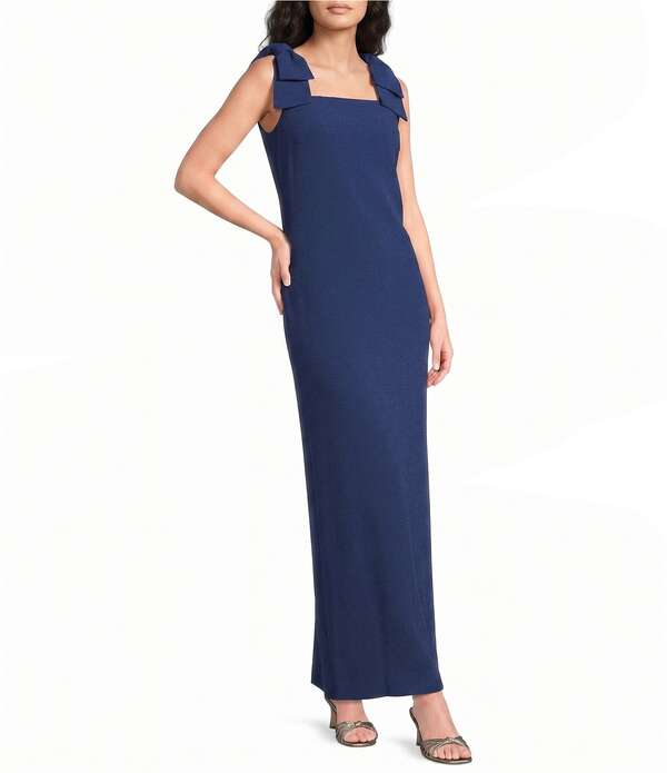 リリーピュリッツァー レディース トップス 衣裳 縮緬 繻子 ノースリーブ マキシ Lilly Pulitzer Bernice Satin Back Crepe Square Neck Sleeveless Bow Shoulder Maxi Dress Low Tide Navy 米国海軍
