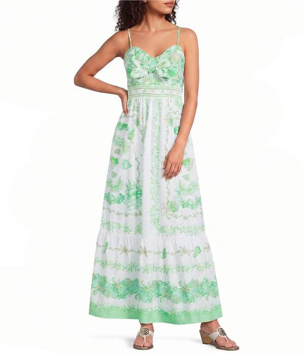 リリーピュリッツァー レディース トップス 衣裳 刷り上げる ノースリーブ 綿織物 マキシ Lilly Pulitzer Janae Cotton Poplin Ship To Shore Print Sweetheart Neck Sleeveless Fit \u0026 Flare Maxi Dress Resort White 白いこと