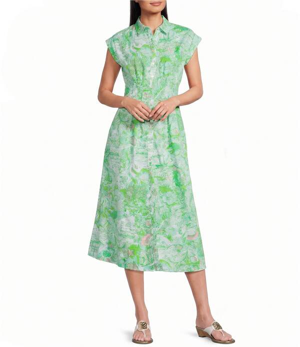 リリーピュリッツァー レディース トップス 衣裳 刷り上げる MIDI プルオーバー 旗がしら Lilly Pulitzer Tonya Poplin Ship To Shore Print Point Collar Cap Sleeve Midi Shirtdress Resort White 白いこと