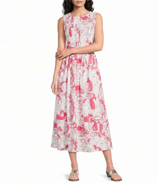リリーピュリッツァー レディース トップス 衣裳 労働者の一団のど首 刷り上げる MIDI ノースリーブ Lilly Pulitzer Daisy Soft Sheen Poplin Thar She Blows Print Crew Neck Sleeveless Midi Dress Paradise Punch