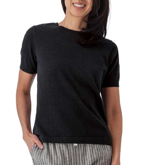 アベンチュラ レディース トップス プルオーバー 労働者の一団のど首 編み物 Aventura Lottie Pointelle Knit Crew Neck Short Sleeve Tee Black 黒いこと