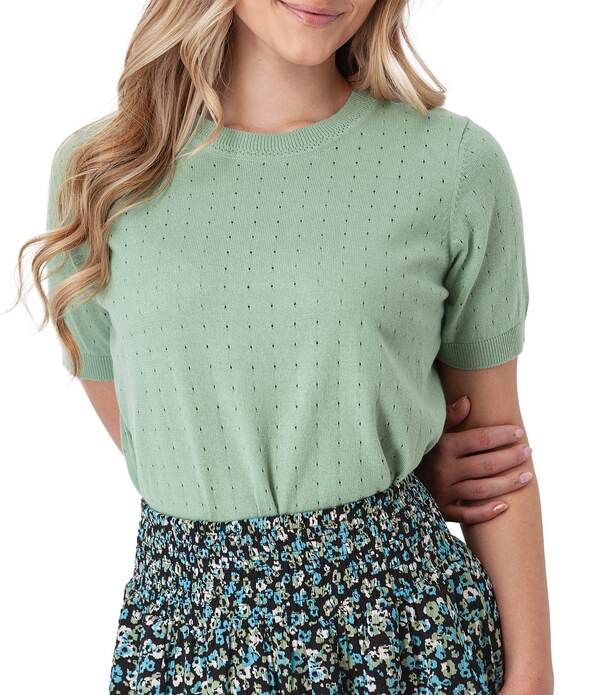 アベンチュラ レディース トップス プルオーバー 労働者の一団のど首 編み物 Aventura Lottie Pointelle Knit Crew Neck Short Sleeve Tee Granite Green 緑であること
