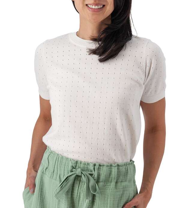 アベンチュラ レディース トップス プルオーバー 労働者の一団のど首 編み物 Aventura Lottie Pointelle Knit Crew Neck Short Sleeve Tee White 白いこと