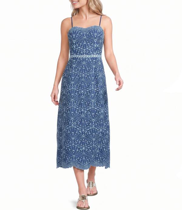 リリーピュリッツァー レディース トップス 衣装 MIDI ノースリーブ Lilly Pulitzer Arlin Queen Scalloped Eyelet Sweetheart Neck Sleeveless Fit \u0026 Flare Midi Dresstarlight Navy 米国海軍