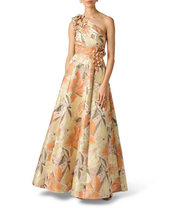 アイダンマットックス レディース トップス 衣装 A 生産ライン 御花柄 御花 Aidan Mattox Jacquard A Line Gown With Floral Applique Coral Multi コーラル