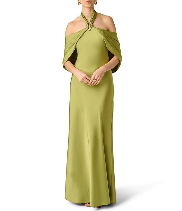 アイダンマットックス レディース トップス 衣装 ドレープ 繻子 ホルター Aidan Mattox Satin Halter Draped Long Dress Withardware Fern