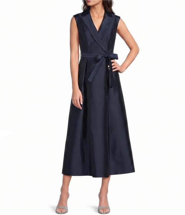 アドリアナ パペル レディース トップス 衣裳 MIDI ノースリーブ Adrianna Papell Surplice Neck Sleeveless Mikado Midi Dress Midnight