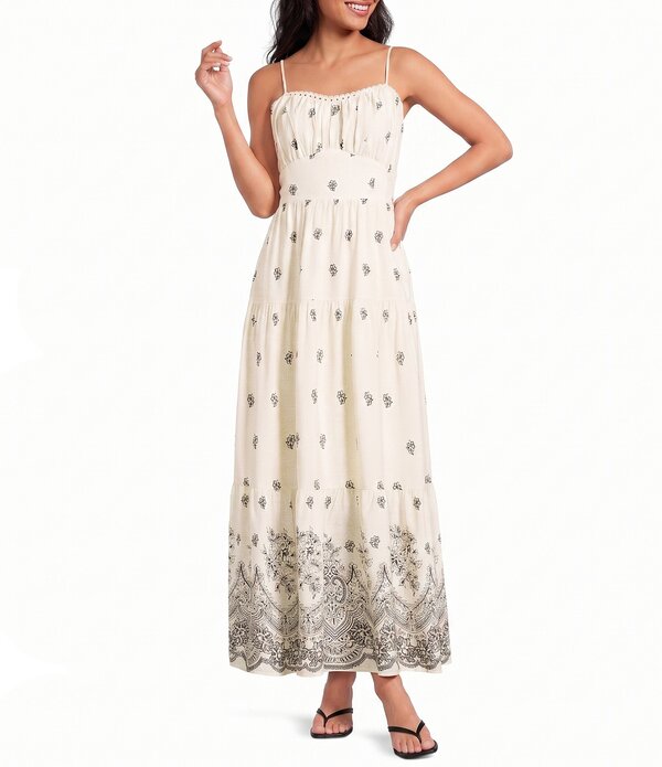 スカイズアブルー レディース トップス 衣装 ティアード プチ 刷り上げる ノースリーブ マキシ Skies Are Blue Petite Size Printed Sweetheart Neck Sleeveless Tiered Maxi Dressand/Black 黒いこと