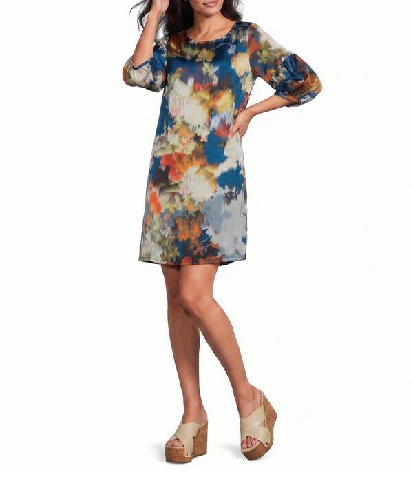 ブラジャーはたご屋 ウォーカー レディース トップス 衣裳 刷り上げる Bryn Walker Woven Lantern Fiori Print Round Neck 3/4 Sleeve Lantern Shift Dress Fiori