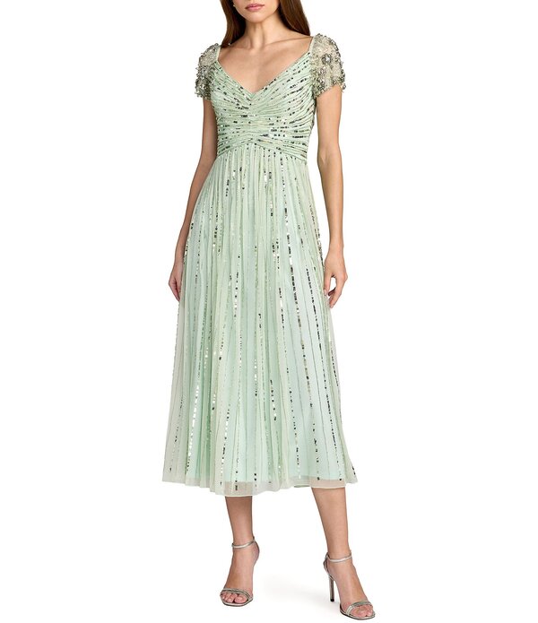 マックダガル レディース トップス 衣装 メッシュ MIDI スパンコール Mac Duggal Sequin Mesh Midi Dress With Beaded Short Sleevesage サルヴィア